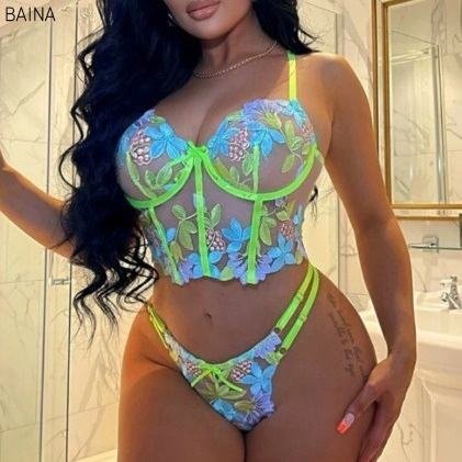 European American Floral Bikini Lingerie Set Sexy Lace Tight Push-Up in Stock with Adjustable Straps
