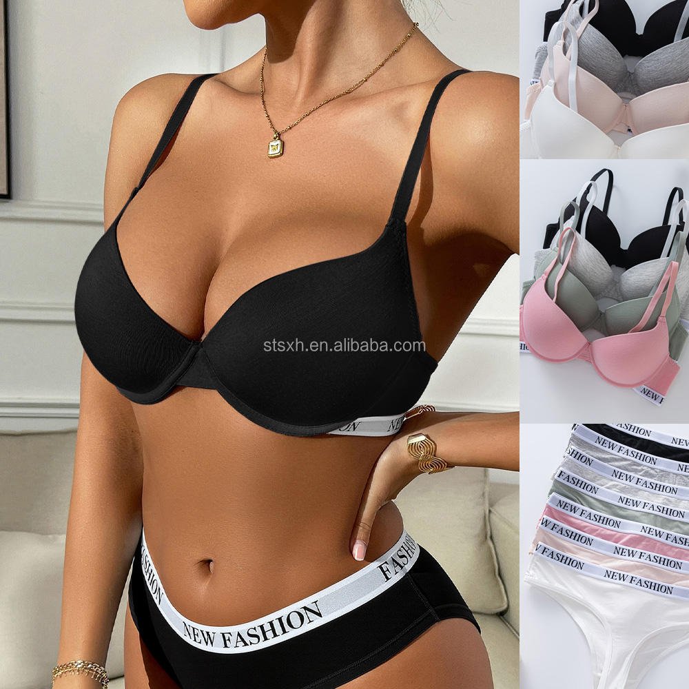 European and American Style Alphabet - Woven - Belt Lingerie Set, Sexy Push - up Smooth - Surface Bra and Panty Two - Piece Set