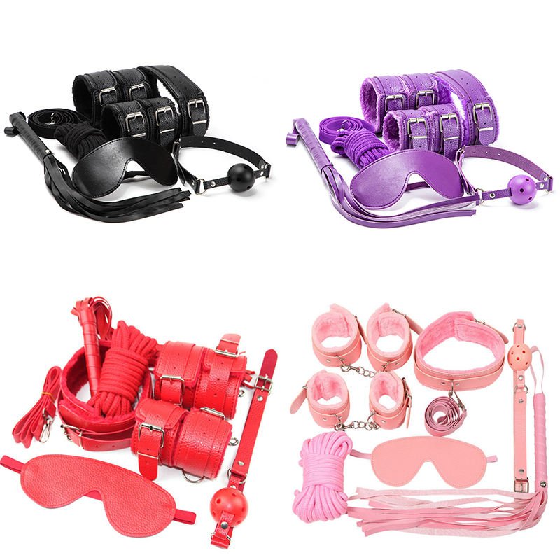 Bdsm Erotic Adult Game Sex Toy Bondage Kit Leather Harness Handcuffs Blindfold Collar Whip Sm Bondage Sex Toys for Men and Woman