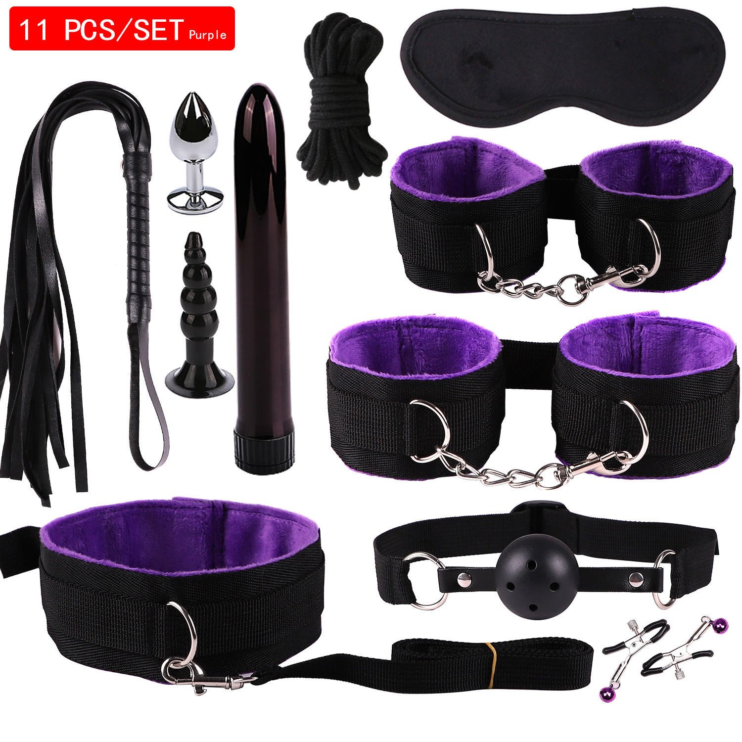 Sacknove 11pcs Fetish Mouth Gag Handcuffs Bondage Restraint Slave Game Set Bdsm Sex Toys With Bullet Vibrator Anal Butt Plug Kit