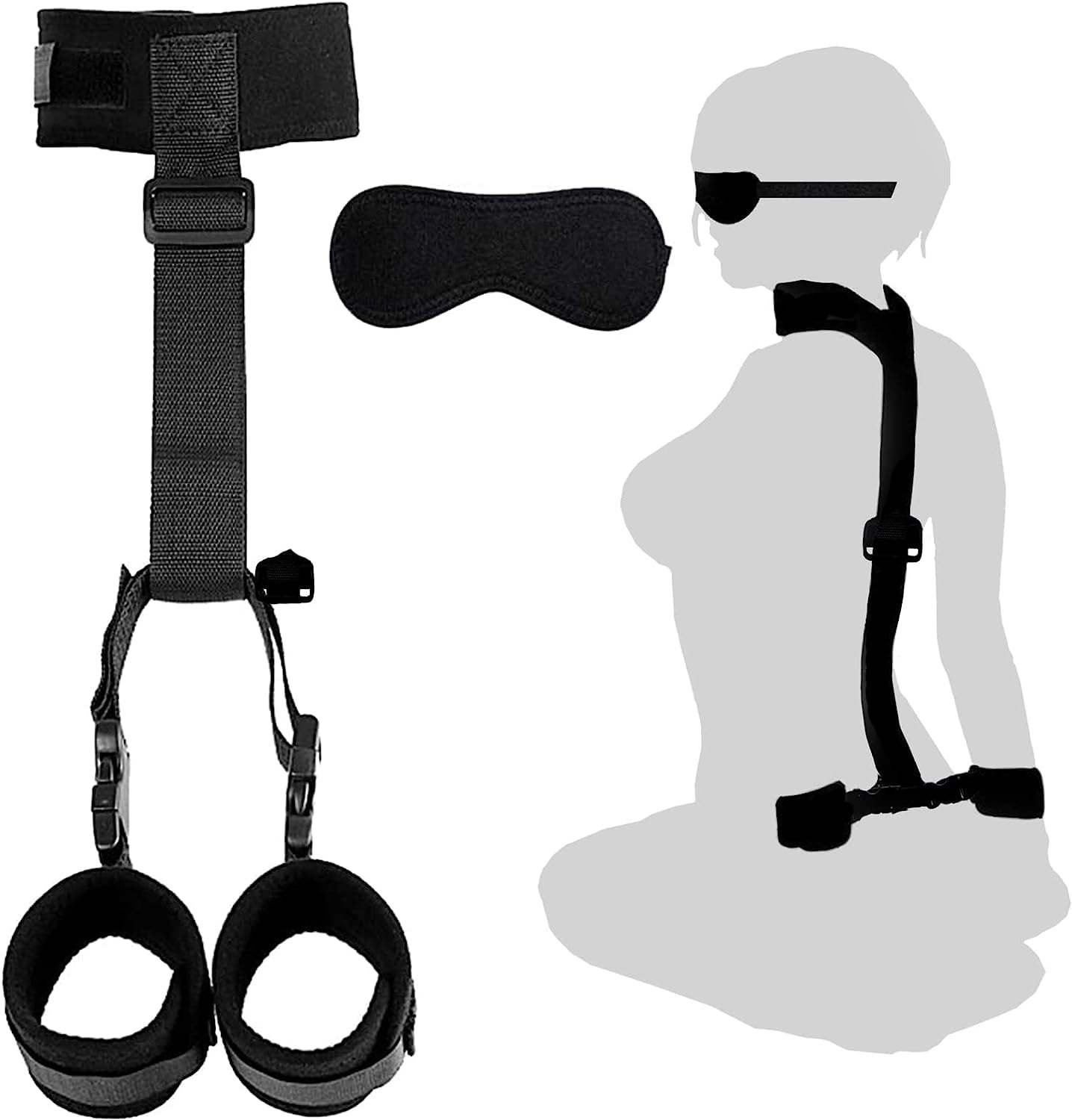 BDSM Neck to Wrist Adjustable Restraints Bondage Set Couple BDSM Games Play Sex Toy Behind Back Handcuffs Collar with Blindfold