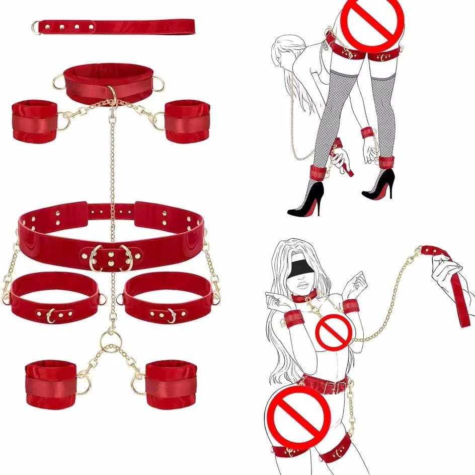 Adult Sex Toys for Couples Neck to Wrist SM Gear & Accessories Game 7PCS Sets with Adjustable Handcuffs Sex Bondage BDSM Kit