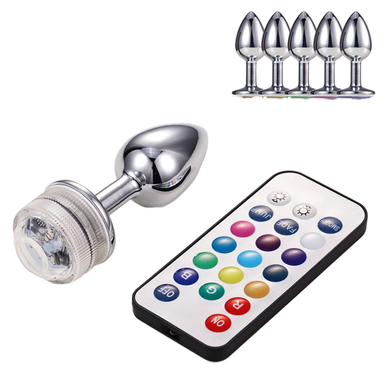 Remote Control LED Butt Plug Colorful Light-Up Anal Sex Toy Waterproof Silicone and Metal Anal Vibrator/Anal Beads