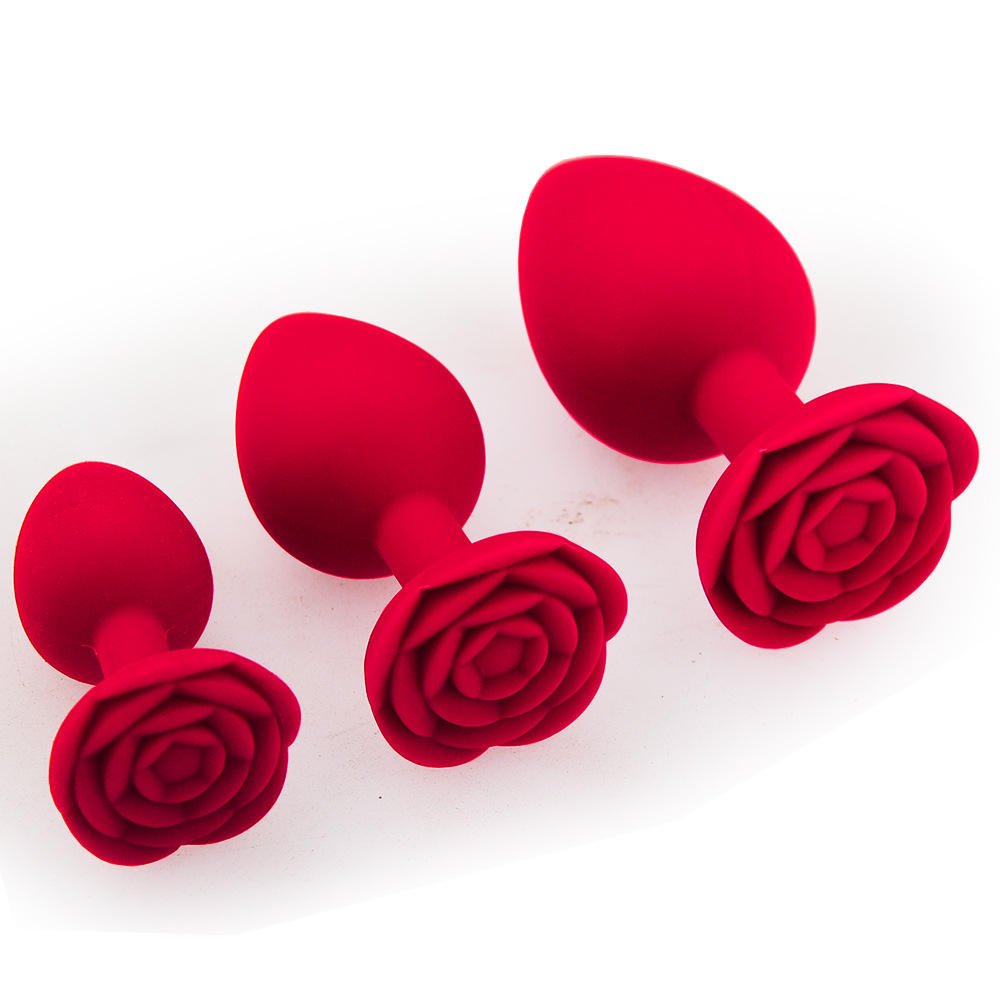 LOVE Factory Rose Shaped Silicone Anal Butt Plug 3 Size Big Size Buttplug Anal Toys for Male Black red Rose Rose Pink Single