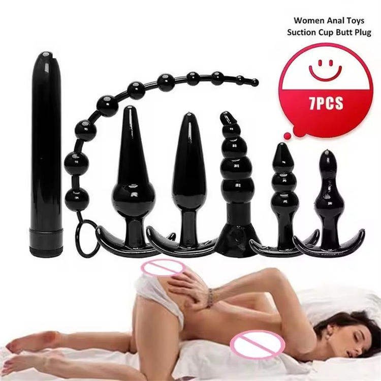 Wholesale 7-Piece TPE and Silicone Anal Plug Set Black Anal Beads Sex Toys for Men and Women Butt Plug for Anal Masturbation