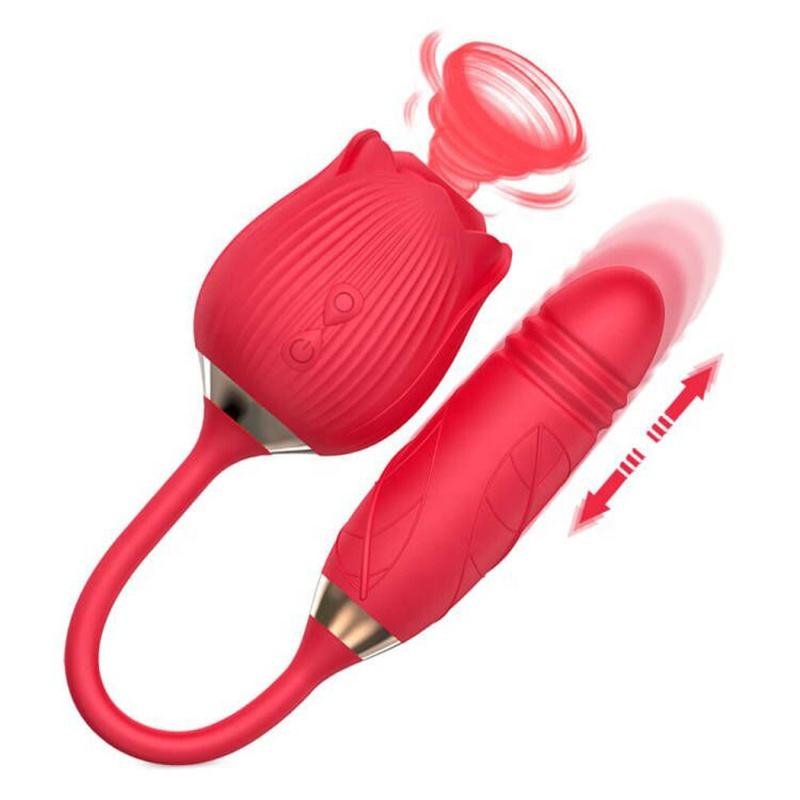 2 In1 Rose Sex Toy Stimulator Adult Toys Clitoral Tongue Licking G Spot Vibrators Thrusting Dildo Vibrator for Women